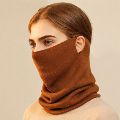 Caramel Thermal Neck Gaiter Face Cover with Ear Loops - Nylon Polyester Acrylic Blend, Anti-Pilling Winter Warmer Can be used as a warm headscarf for Cycling, Hiking and Outdoor Sports