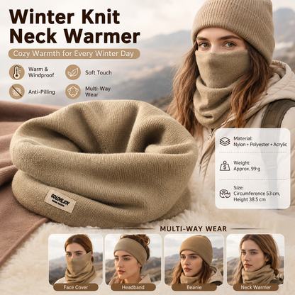 Khaki Women's Knitted Neck Warmer Snood - Ear Loop Face Cover, Warm Anti-Pilling Wind and Dust Coverage for Outdoor Sports, Cycling and Travel