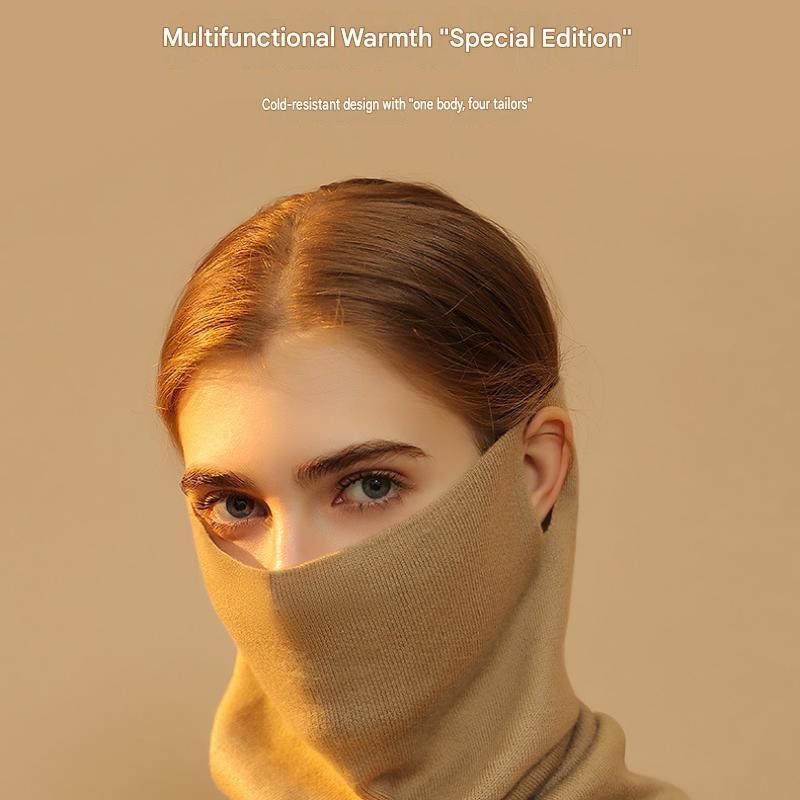 Beige Women's Knitted Neck Warmer Snood - Ear Loop Face Cover, Warm Anti-Pilling Wind and Dust Coverage for Outdoor Sports, Cycling and Travel