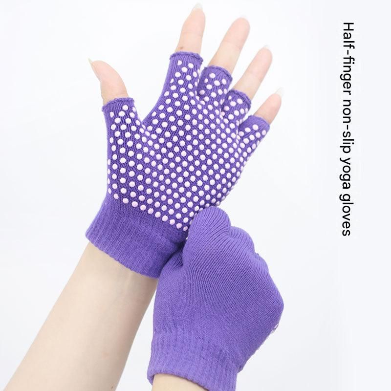 Purple Half Finger Yoga Gloves - Acrylic Knit with Non-Slip Silicone Dots, Breathable & Stretchy for Pilates, Gym, and Fitness Training