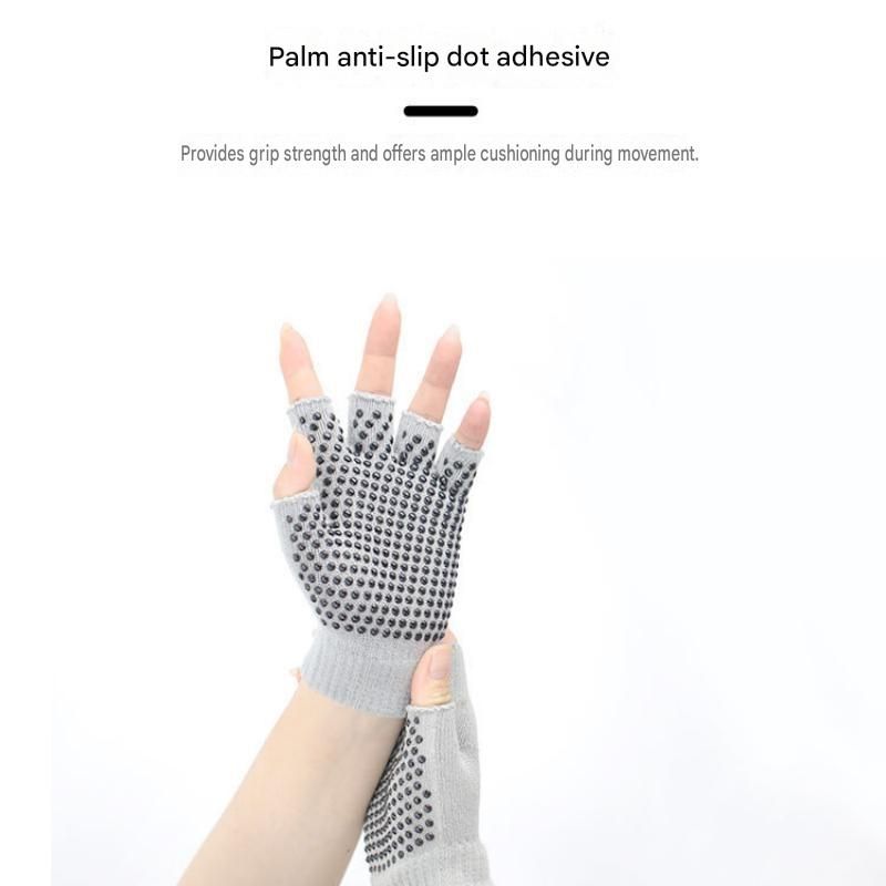 Black Half Finger Yoga Gloves - Acrylic Knit with Non-Slip Silicone Dots, Breathable & Stretchy for Pilates, Gym, and Fitness Training