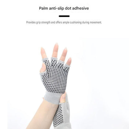 Black Half Finger Yoga Gloves - Acrylic Knit with Non-Slip Silicone Dots, Breathable & Stretchy for Pilates, Gym, and Fitness Training