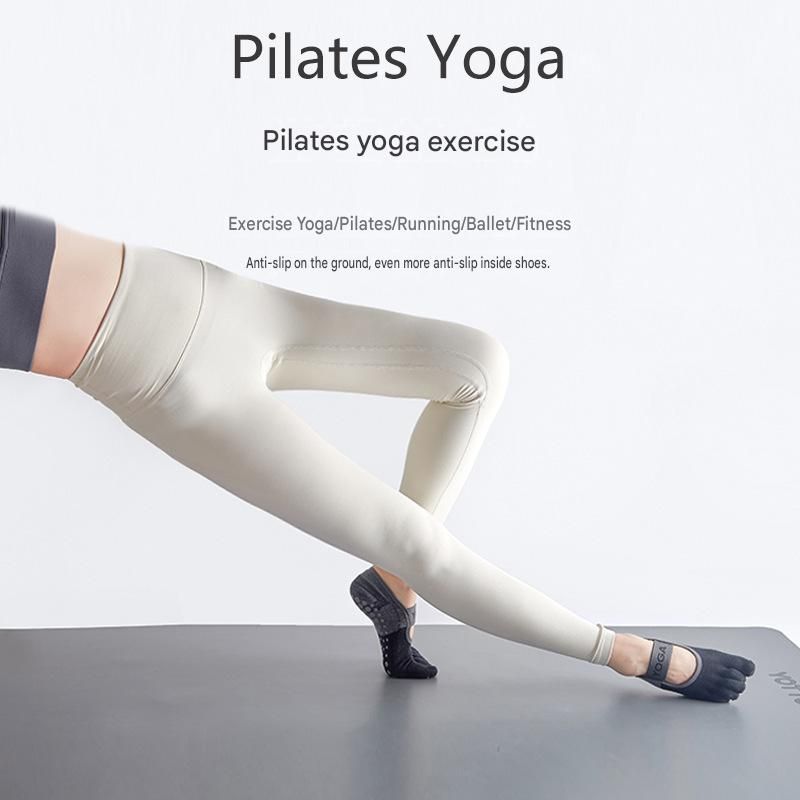 Purple Non-Slip Five Toe Yoga Socks - Cotton Blend with PVC Grip Dots, Breathable & Secure Fit for Pilates, Dance, and Indoor Fitness Training