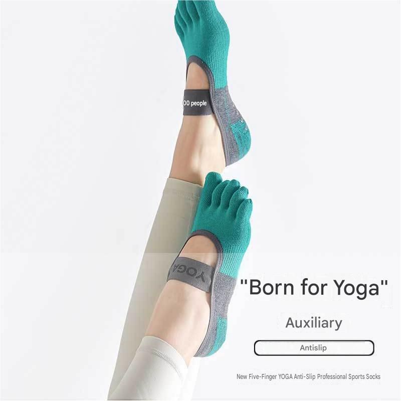 Purple Non-Slip Five Toe Yoga Socks - Cotton Blend with PVC Grip Dots, Breathable & Secure Fit for Pilates, Dance, and Indoor Fitness Training