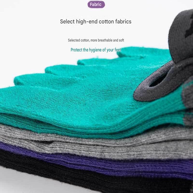 Purple Non-Slip Five Toe Yoga Socks - Cotton Blend with PVC Grip Dots, Breathable & Secure Fit for Pilates, Dance, and Indoor Fitness Training