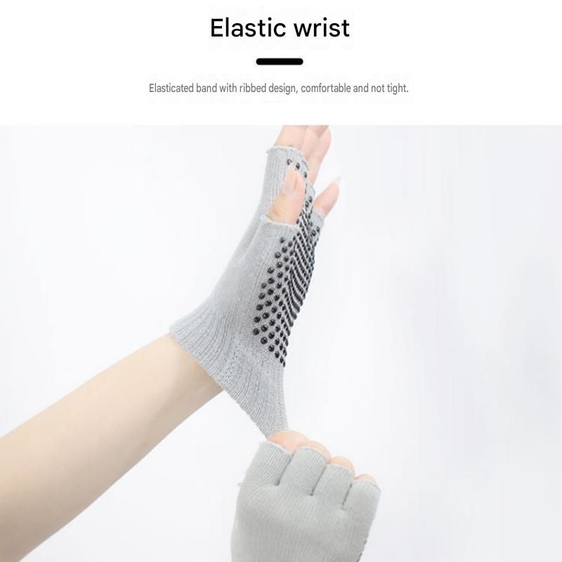 Black Yoga Gloves and Five Toe Socks Set - Acrylic Knit Half Finger Gloves with Silicone Dots, Cotton Blend Non-Slip Socks for Pilates, Dance, and Indoor Fitness Training