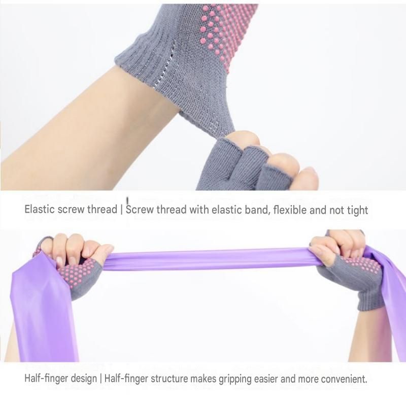 Black Yoga Gloves and Five Toe Socks Set - Acrylic Knit Half Finger Gloves with Silicone Dots, Cotton Blend Non-Slip Socks for Pilates, Dance, and Indoor Fitness Training