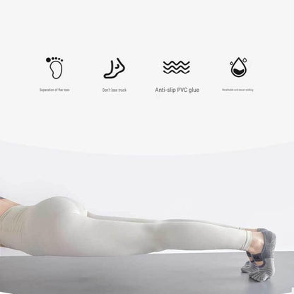 Black Yoga Gloves and Five Toe Socks Set - Acrylic Knit Half Finger Gloves with Silicone Dots, Cotton Blend Non-Slip Socks for Pilates, Dance, and Indoor Fitness Training