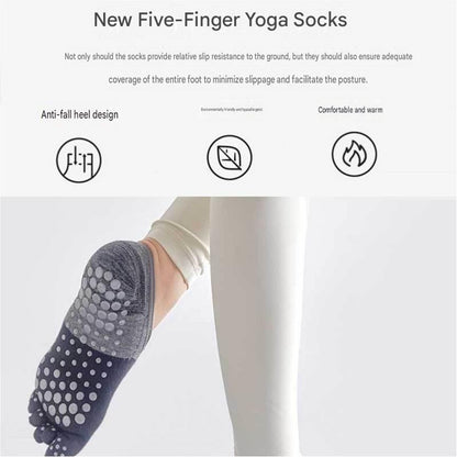 Black Yoga Gloves and Five Toe Socks Set - Acrylic Knit Half Finger Gloves with Silicone Dots, Cotton Blend Non-Slip Socks for Pilates, Dance, and Indoor Fitness Training