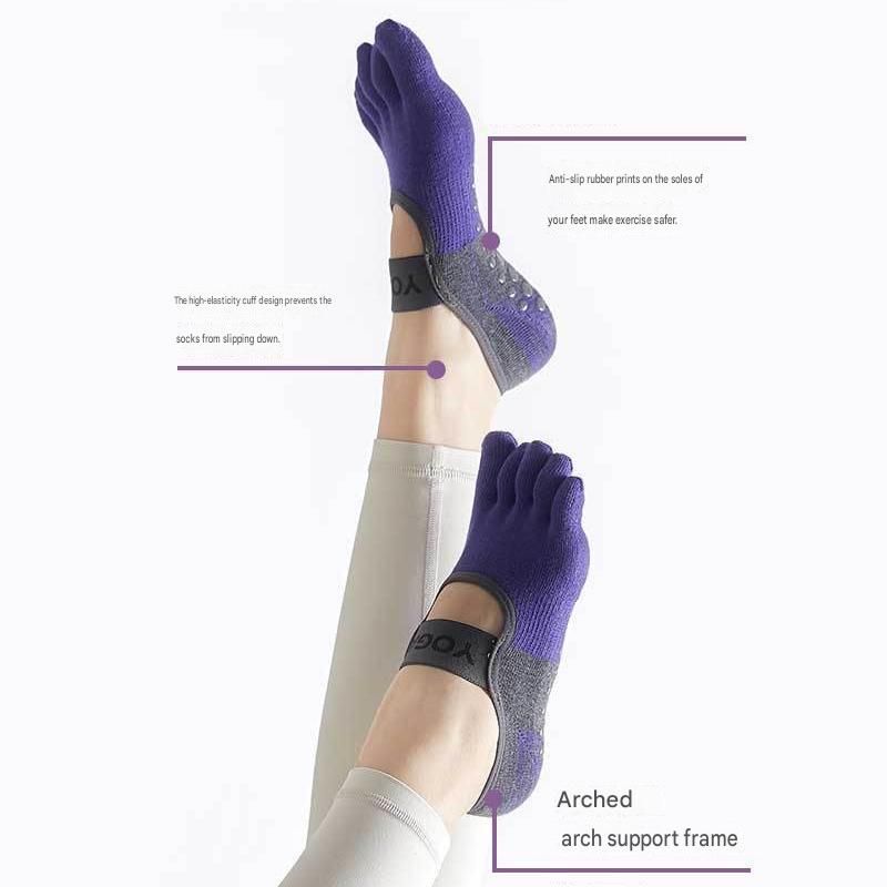 Black Yoga Gloves and Five Toe Socks Set - Acrylic Knit Half Finger Gloves with Silicone Dots, Cotton Blend Non-Slip Socks for Pilates, Dance, and Indoor Fitness Training