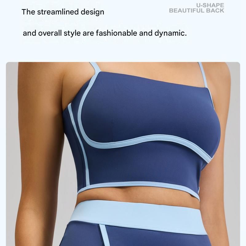 White L Size Women's Linear Sports Set - Polyester Spandex Blend with Adjustable Straps, Removable Pads and Anti-Exposure Skirt for Yoga, Running and Gym