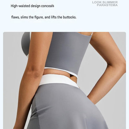 White XL Size Women's Linear Sports Set - Polyester Spandex Blend with Adjustable Straps, Removable Pads and Anti-Exposure Skirt for Yoga, Running and Gym