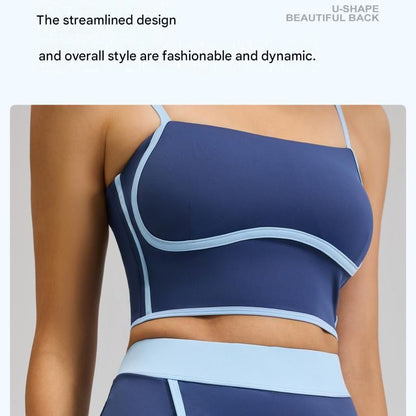 Grey XXL Size Women's Linear Sports Set - Polyester Spandex Blend with Adjustable Straps, Removable Pads and Anti-Exposure Skirt for Yoga, Running and Gym