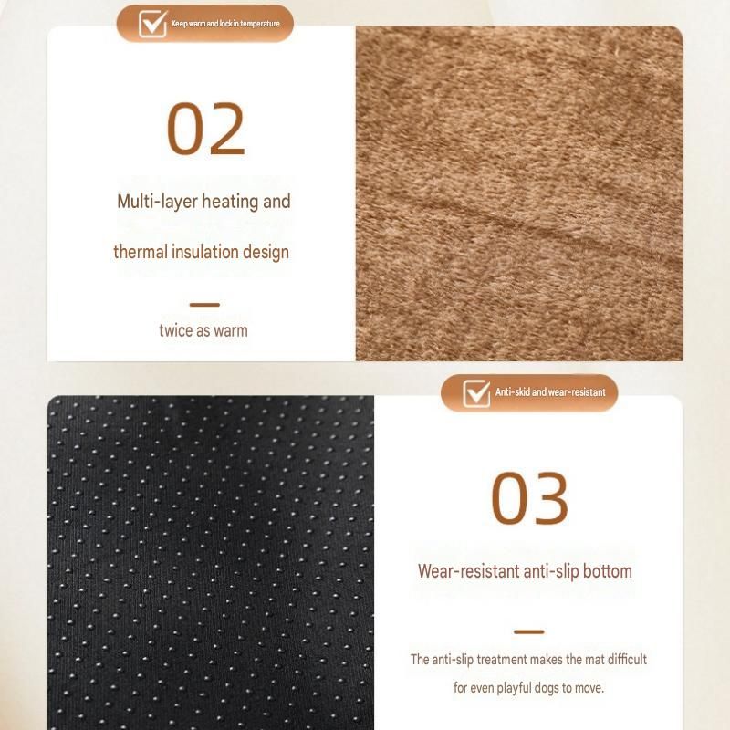 Brown  M Size 45x70cm Self Heating Pet Mat - Soft Plush Non-Slip Thermal Bed for Cats and Small Dogs Indoor Crate Car Travel Use