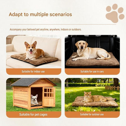 Brown  L Size 56x90cm Self Heating Pet Mat - Soft Plush Non-Slip Thermal Bed for Cats and Small Dogs Indoor Crate Car Travel Use