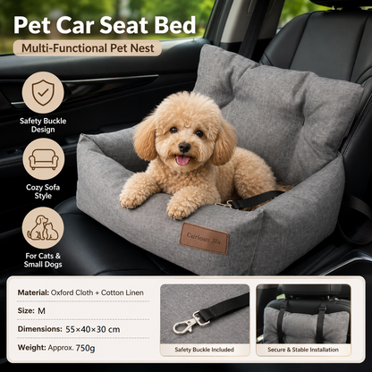 Grey M Size 55x40cm Car pet bed -Oxford Linen Removable Washable Non-Slip Sofa Bed for Small Dogs Cats Indoor Travel Use