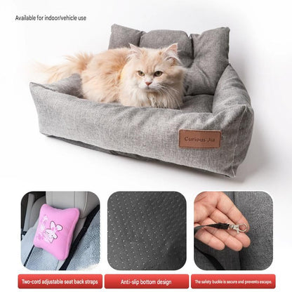 Winter Pet Warmth Bundle - Brown Self Heating Mat 36x50cm & Yellow Pet Car Booster Seat 55x40cm Non-Slip Safe Travel Sofa Bed for Small Dogs Cats Indoor Use