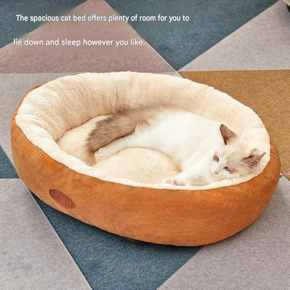 S Size 40x50cm Grey Oval Pet Bed - Arctic Fleece and PP Cotton - Thickened Warmth, Non-Slip Base, Removable Cover, Compact for Cats and Small Dogs