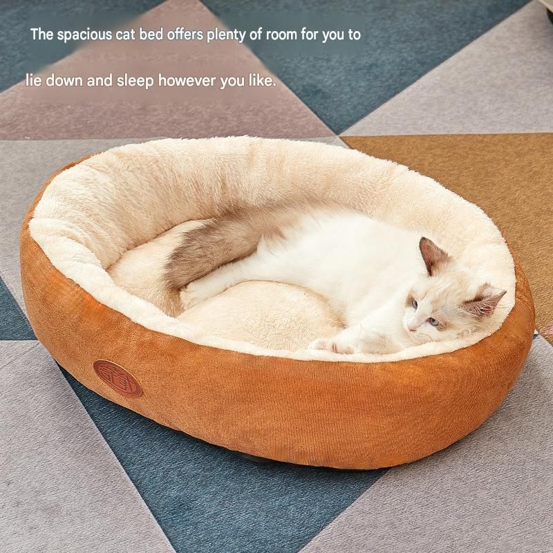 L Size 60x75cm Grey Oval Pet Bed - Arctic Fleece and PP Cotton - Thickened Warmth, Non-Slip Base, Removable Cover, Compact for Cats and Small Dogs