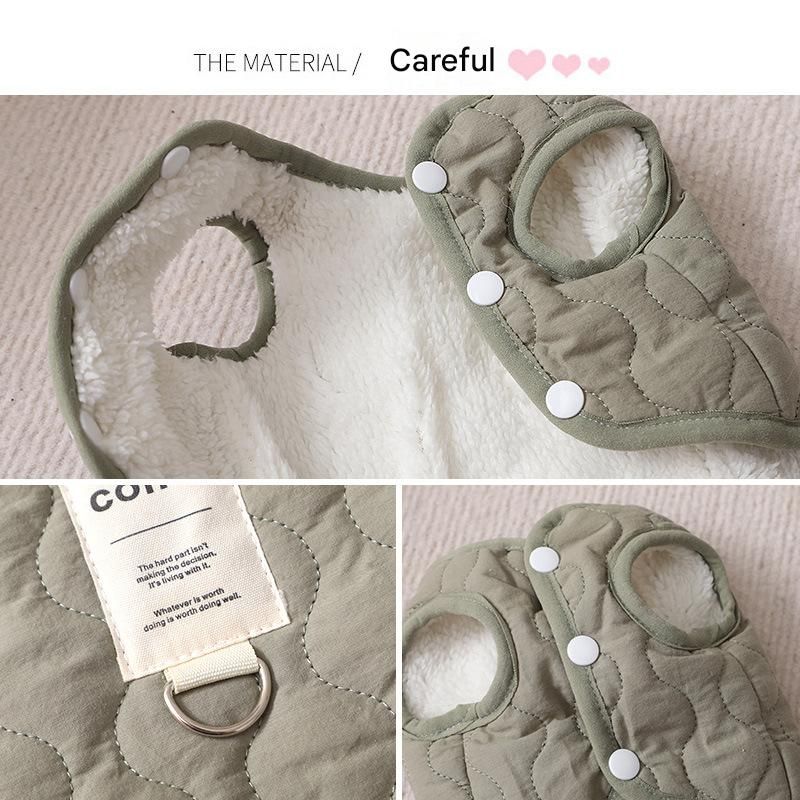 Winter Pet Care Bundle -  S Size 32*20cm Green Quilted Dog Vest with Leash Ring and  S Size 40*50cm Grey Oval Arctic Fleece Bed - Warm Cotton Outerwear, Plush Sleep Nest for Small Dogs and Cats
