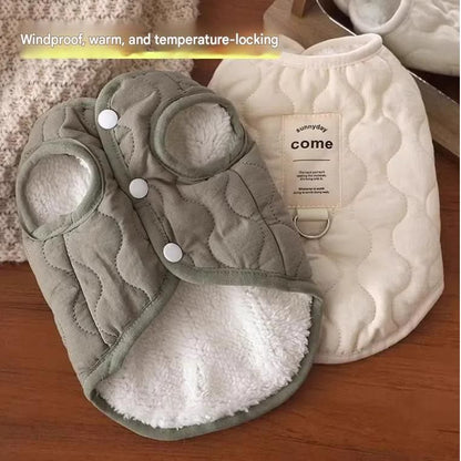 Winter Pet Care Bundle -  L Size 42*30cm Green Quilted Dog Vest with Leash Ring and  L Size 60*75cm Grey Oval Arctic Fleece Bed - Warm Cotton Outerwear, Plush Sleep Nest for Small Dogs and Cats