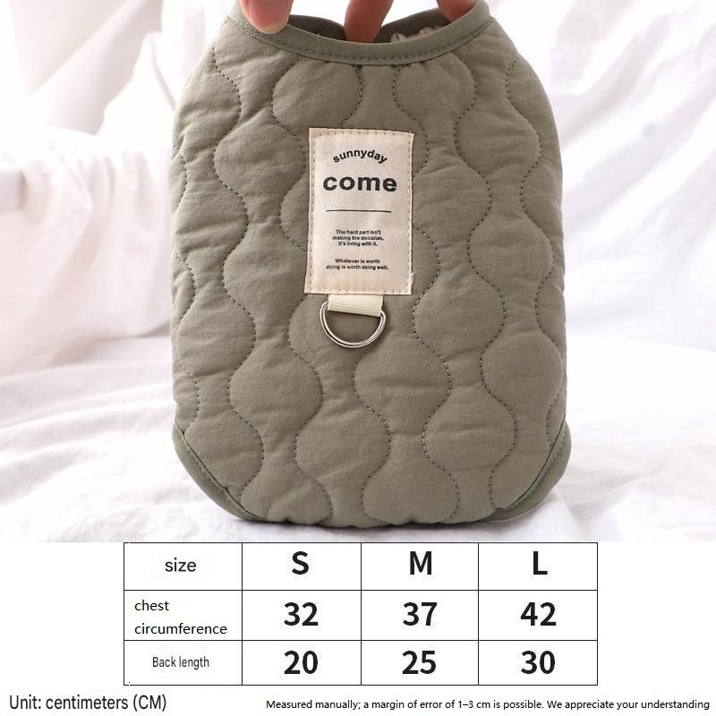 Winter Pet Care Bundle -  L Size 42*30cm Green Quilted Dog Vest with Leash Ring and  L Size 60*75cm Grey Oval Arctic Fleece Bed - Warm Cotton Outerwear, Plush Sleep Nest for Small Dogs and Cats