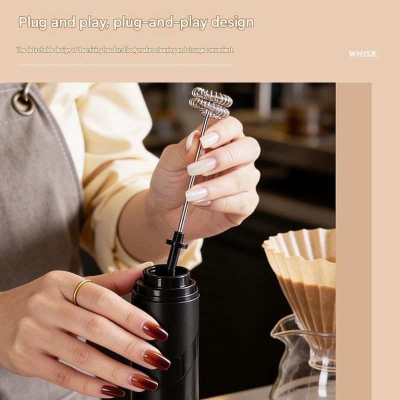 Black Electric Milk Frother Handheld - 304 Stainless Steel and ABS - Detachable Whisk, Dustproof Cover, Quiet Operation, Battery Powered ï¼ˆBatteries not included productï¼‰ for Coffee Latte Matcha