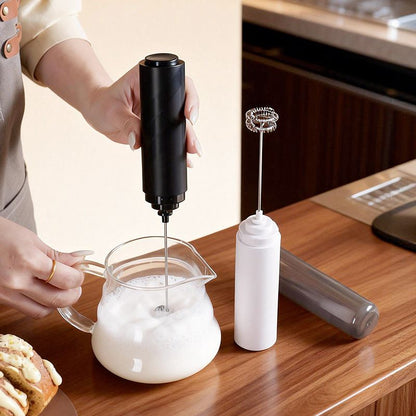 Black Electric Milk Frother Handheld - 304 Stainless Steel and ABS - Detachable Whisk, Dustproof Cover, Quiet Operation, Battery Powered ï¼ˆBatteries not included productï¼‰ for Coffee Latte Matcha