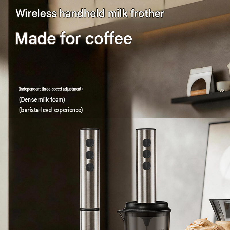 Stainless Steel Electric Milk Frother Set - 3-Speed USB Rechargeable Handheld Mixer with 350ml Jug - Latte Art, Matcha, Cold Brew, Compact Kitchen Tool