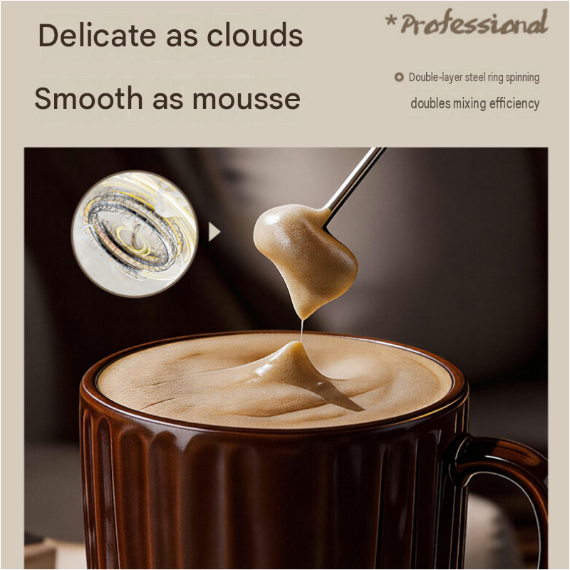 Stainless Steel Electric Milk Frother Set - 3-Speed USB Rechargeable Handheld Mixer with 350ml Jug - Latte Art, Matcha, Cold Brew, Compact Kitchen Tool