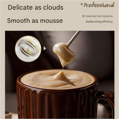 Stainless Steel Electric Milk Frother Set - 3-Speed USB Rechargeable Handheld Mixer with 350ml Jug - Latte Art, Matcha, Cold Brew, Compact Kitchen Tool