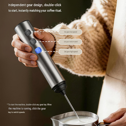 Stainless Steel Electric Milk Frother Set - 3-Speed USB Rechargeable Handheld Mixer with 350ml Jug - Latte Art, Matcha, Cold Brew, Compact Kitchen Tool