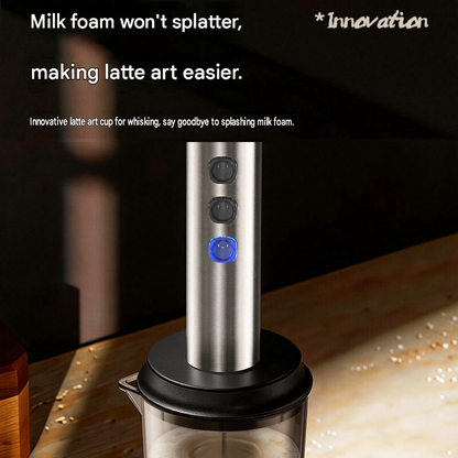 Stainless Steel Electric Milk Frother Set - 3-Speed USB Rechargeable Handheld Mixer with 350ml Jug - Latte Art, Matcha, Cold Brew, Compact Kitchen Tool
