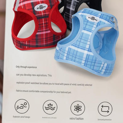 S Size Black Classic Plaid Dog Harness Set- Breathable Mesh Vest and Adjustable Collar,WIith 1.5m Lead for pet, Anti-Pull Design