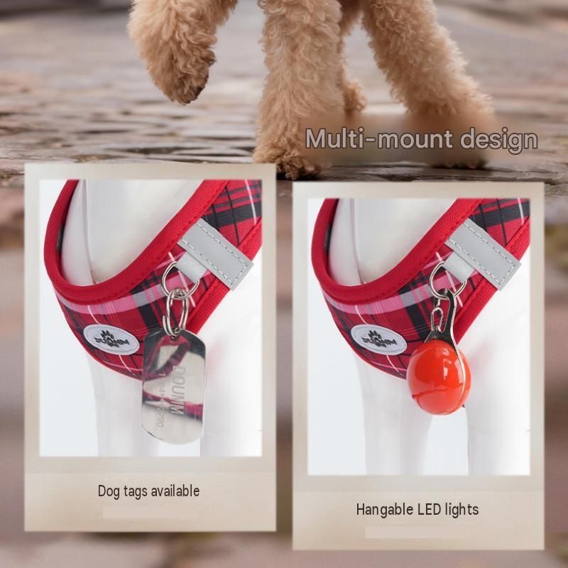 S Size Beige Classic Plaid Dog Harness Set- Breathable Mesh Vest and Adjustable Collar,WIith 1.5m Lead for pet, Anti-Pull Design
