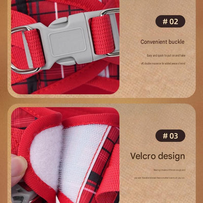 S Size Beige Classic Plaid Dog Harness Set- Breathable Mesh Vest and Adjustable Collar,WIith 1.5m Lead for pet, Anti-Pull Design