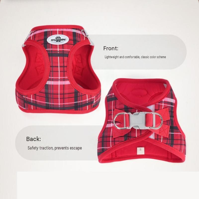 M Size Blue Classic Plaid Dog Harness Set- Breathable Mesh Vest and Adjustable Collar,WIith 1.5m Lead for pet, Anti-Pull Design