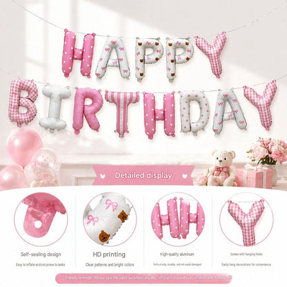 Pink Happy Birthday Foil Letter Balloon Banner - 16 Inch Letters, Lightweight Party Decoration for Wall Displays, Photo Backdrops and Birthday Celebrations