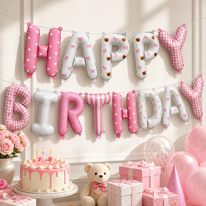 Pink Happy Birthday Foil Letter Balloon Banner - 16 Inch Letters, Lightweight Party Decoration for Wall Displays, Photo Backdrops and Birthday Celebrations