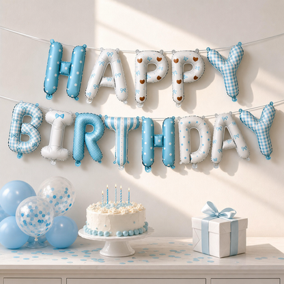 Blue Happy Birthday Foil Letter Balloon Banner - 16 Inch Letters, Lightweight Party Decoration for Wall Displays, Photo Backdrops and Birthday Celebrations