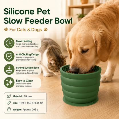 Silicone Slow Feeder Dog Bowl - Green 11.9*11.9*9.05cm  Anti Gulp Pet Bowl with Suction Base, Easy Clean Spill Resistant Design for Dogs and Cats