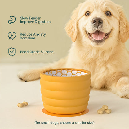 Silicone Slow Feeder Dog Bowl - Green 11.9*11.9*9.05cm  Anti Gulp Pet Bowl with Suction Base, Easy Clean Spill Resistant Design for Dogs and Cats