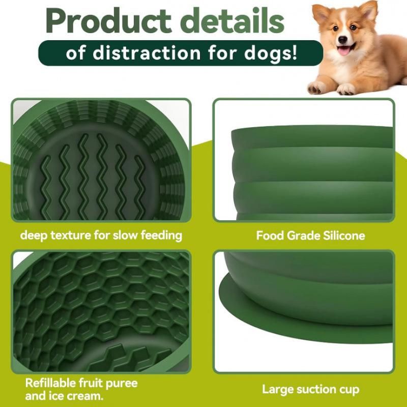 Silicone Slow Feeder Dog Bowl - Green 11.9*11.9*9.05cm  Anti Gulp Pet Bowl with Suction Base, Easy Clean Spill Resistant Design for Dogs and Cats