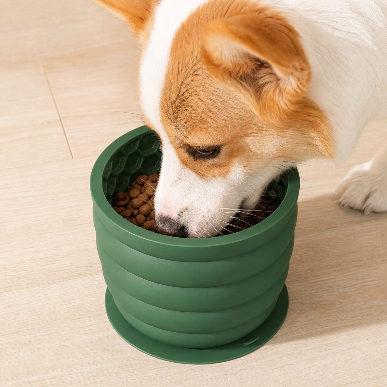 Silicone Slow Feeder Dog Bowl - Green 11.9*11.9*9.05cm  Anti Gulp Pet Bowl with Suction Base, Easy Clean Spill Resistant Design for Dogs and Cats
