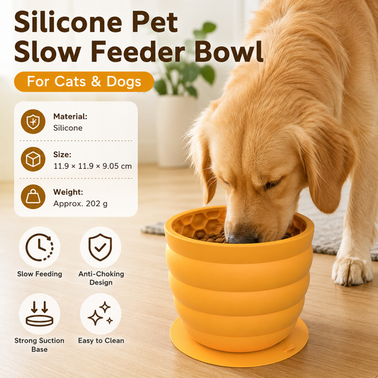 Silicone Slow Feeder Dog Bowl - Yellow 11.9*11.9*9.05cm Anti-Gulp Pet Bowl with Suction Base, Easy Clean Anti-Tip Design for Dogs and Cats