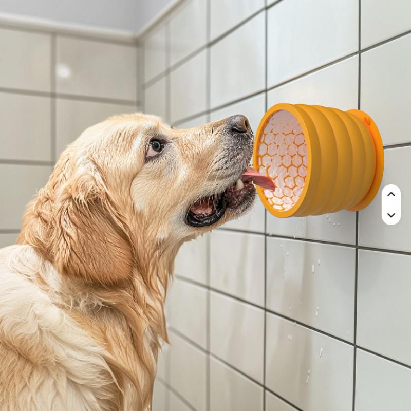 Silicone Slow Feeder Dog Bowl - Small Yellow 9.4 x 9.4 x 8.2 cm, Suction Base, Anti Gulp Design, Easy Clean Pet Bowl for Dogs and Cats