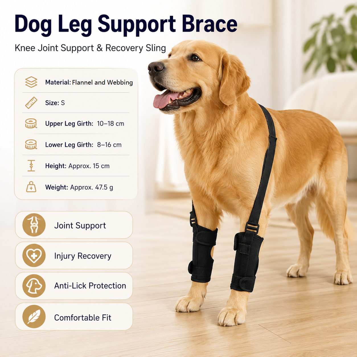 S  Size Dog Knee Brace and Leg Support Sleeve - Protective Wrap, Lightweight Anti Licking Cover for Walking and Supervised Daily Pet Care