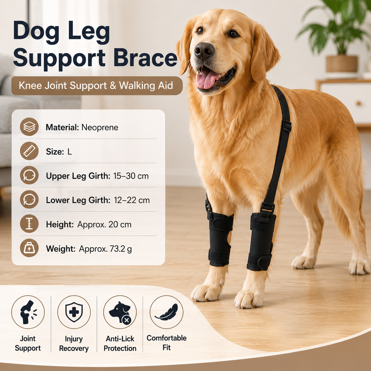 L  Size Dog Knee Brace and Leg Support Sleeve - Protective Wrap, Lightweight Anti Licking Cover for Walking and Supervised Daily Pet Care