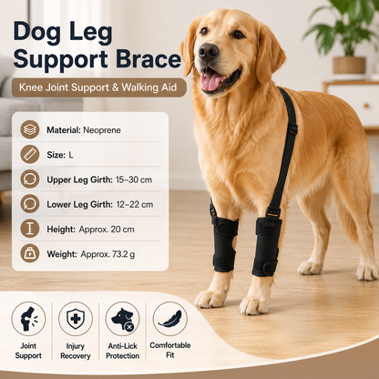 L  Size Dog Knee Brace and Leg Support Sleeve - Protective Wrap, Lightweight Anti Licking Cover for Walking and Supervised Daily Pet Care