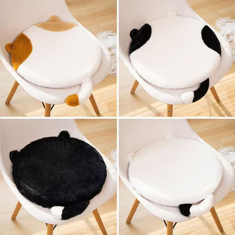 40cm Round Cat-Themed Seat Cushion (Black Cat with a White Tail) — Slow-Rebound Memory Foam, Soft Plush, Washable — Ideal for Office Chairs, Bedrooms, Dorms, and Reading Nooks
